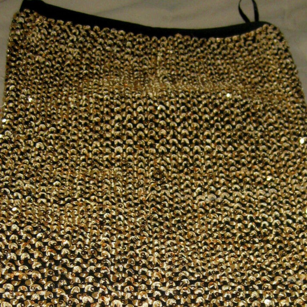 Unique VINTAGE Womens 3D GOLDEN WOVEN CIRCLES & SEQUIN Strapless SKIRT S M L